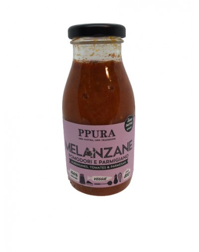 Sauce bio " Melanzane "  tomates, aubergines et parmesan 250g - Ppura Sauce bio " Melanzane "  tomates, aubergines et parmesan 250g - Ppura