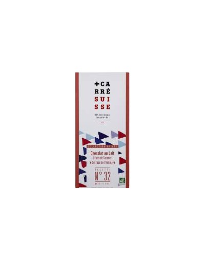 Chocolat au lait bio aux éclats de caramel et sel rose de l'Himalaya 100g - Carre Suisse Chocolat au lait bio aux éclats de caramel et sel rose de l'Himalaya 100g - Carre Suisse